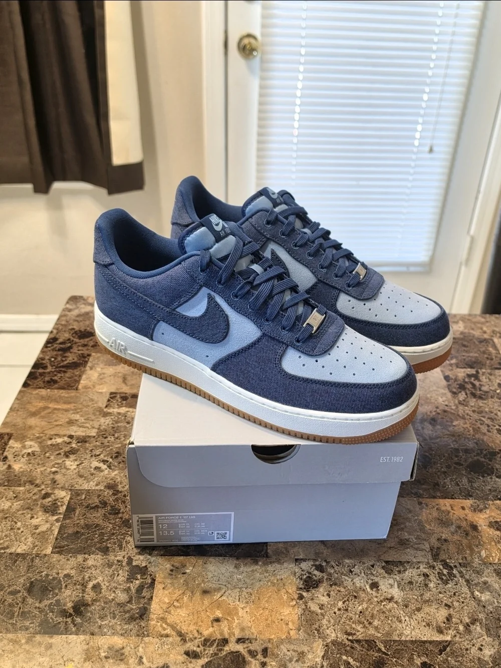 Nike Air Force 1 '07 LV8 Denim Navy Blue White Sneakers Men's 12